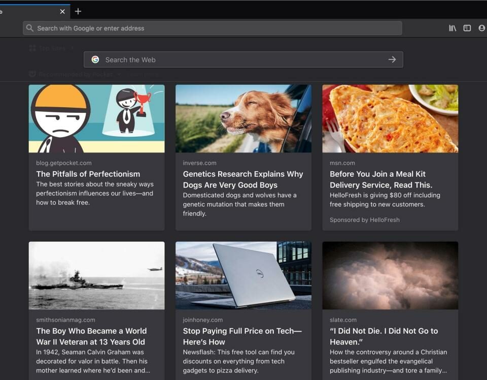 Página de inicio de Firefox y nueva pestaña en Mac