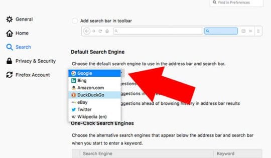 Cambiar el motor de búsqueda Firefox macOS