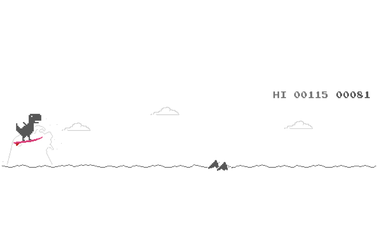 Una captura de pantalla de Mac del modo olímpico en el juego de salto de dinosaurio oculto de Google Chrome