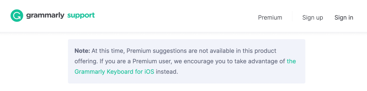 Sugerencias Grammarly Premium no disponibles en iPhone Safari