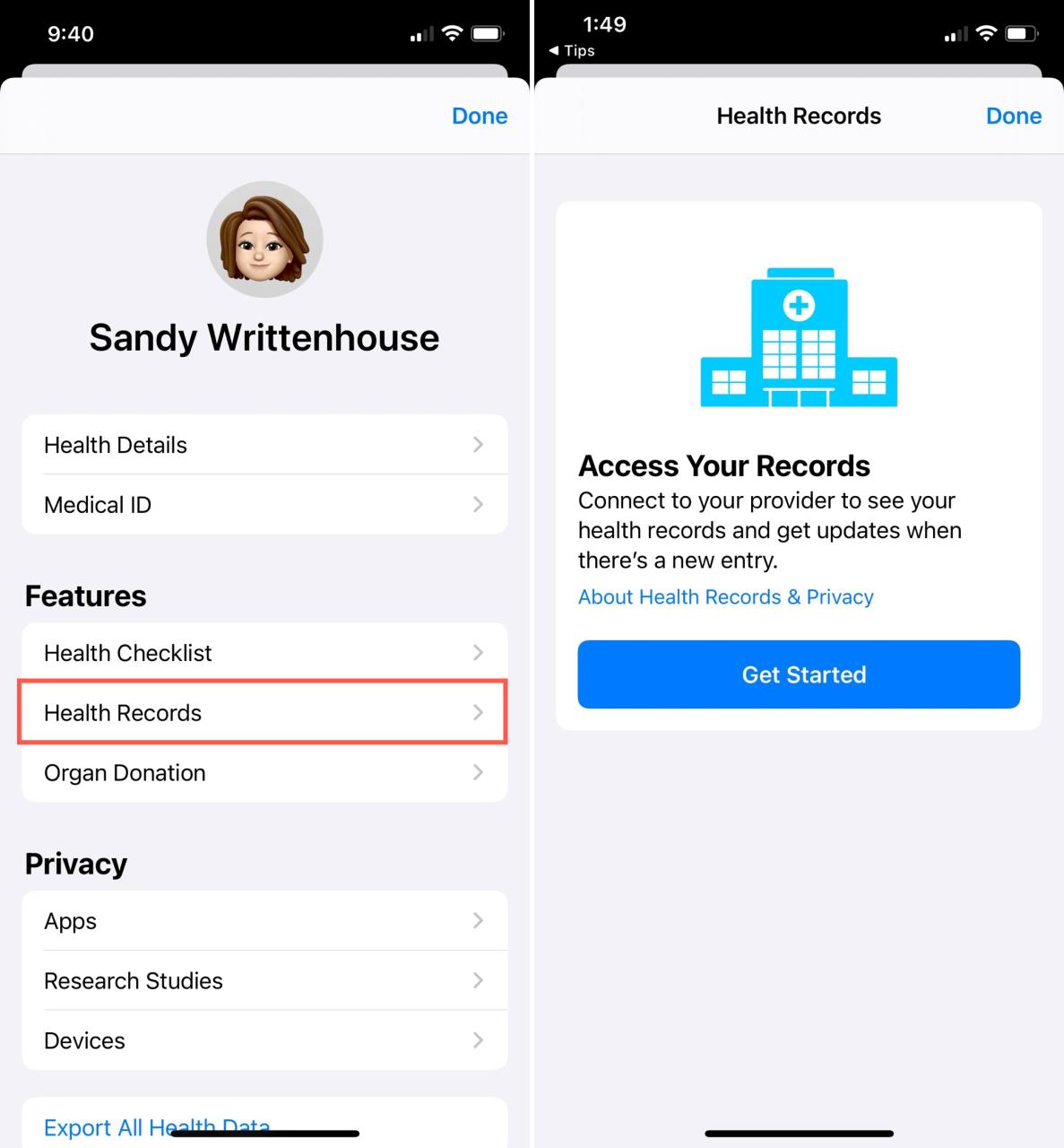 Registros de salud, empezar en iPhone