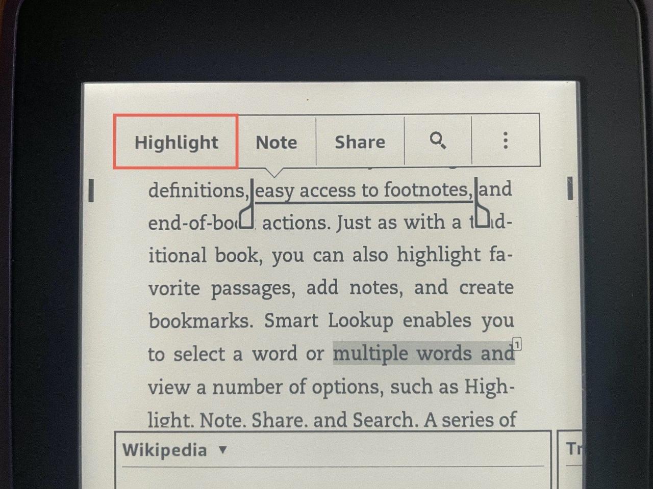 Resaltar en la barra de herramientas en Kindle Paperwhite