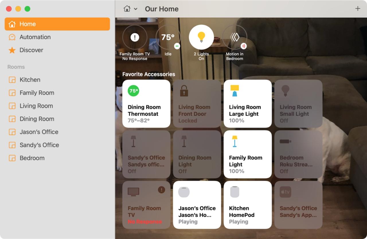Sección Inicio de la aplicación Inicio en Mac