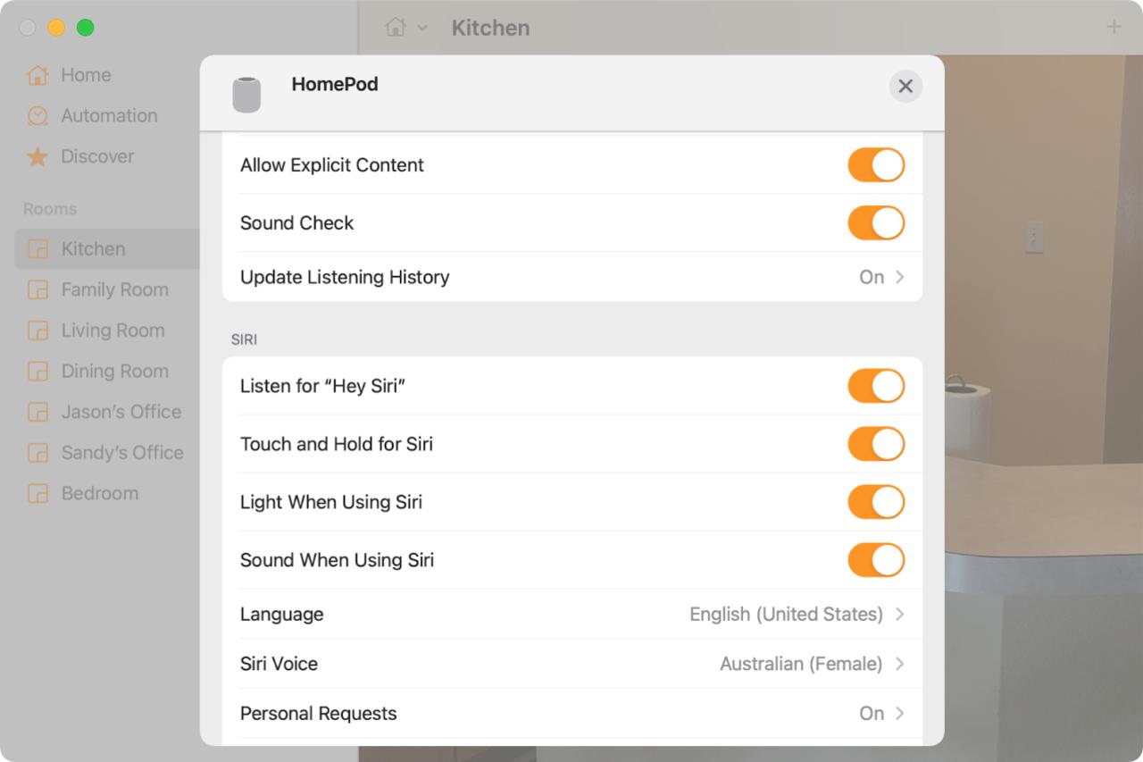 Configuración de HomePod en Inicio en Mac