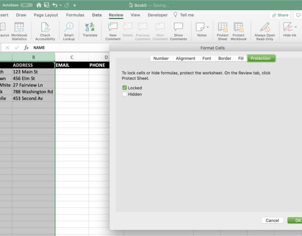 Cómo bloquear celdas en Excel en Mac