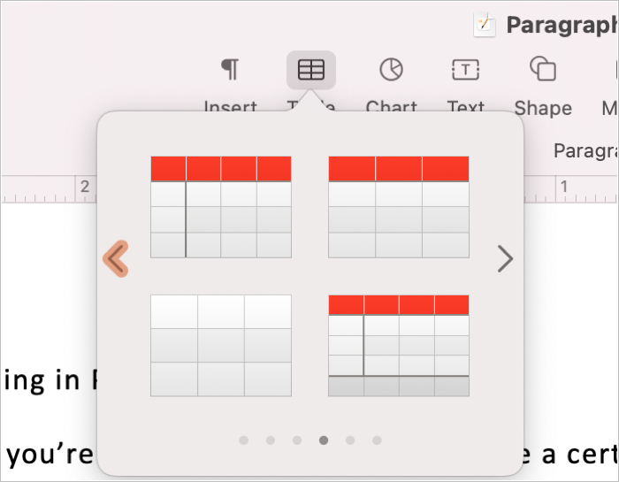 Insertar una tabla desde la barra de herramientas en Pages en Mac