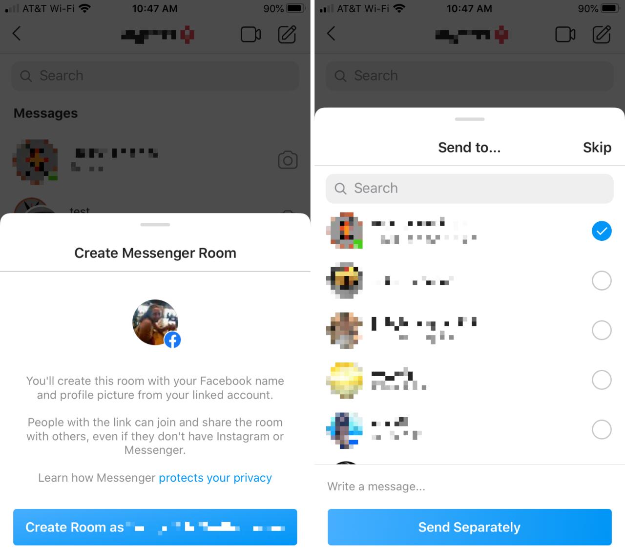 Instagram Crear sala de mensajería