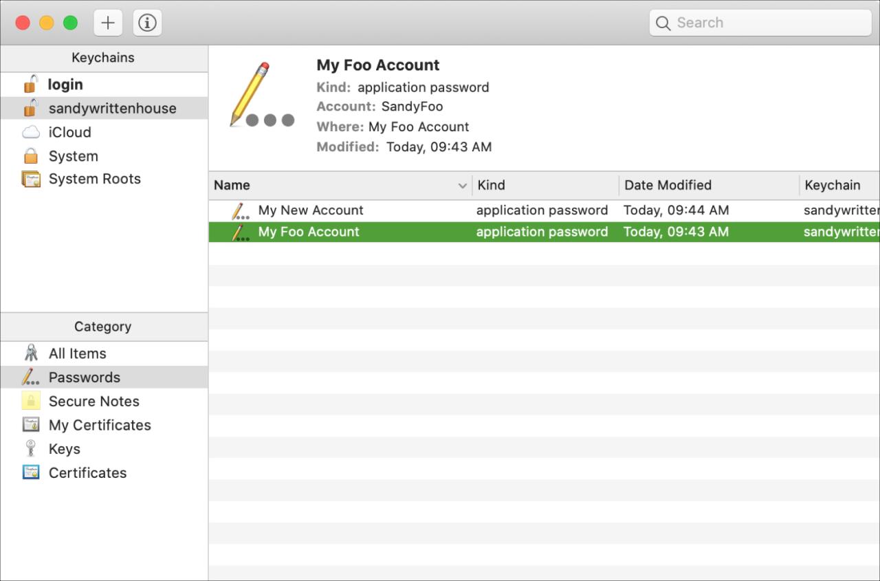 Acceso a llavero Buscar elemento de contraseña
