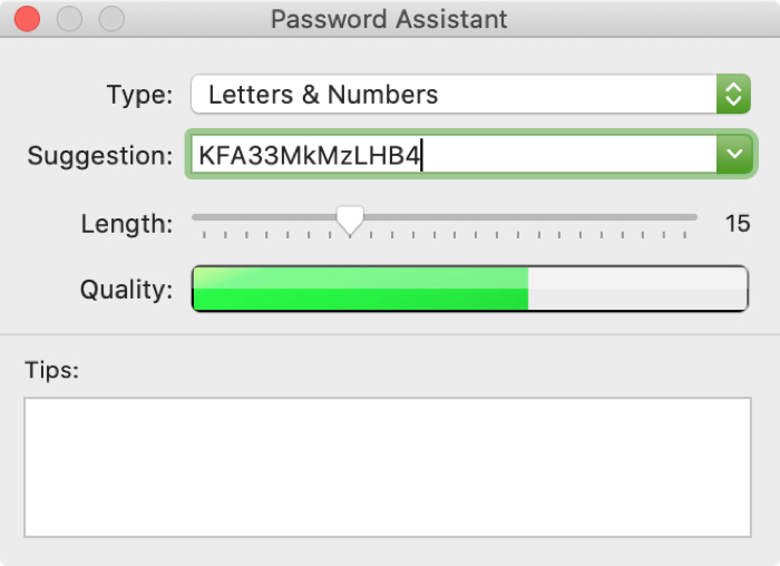 Asistente de contraseña de acceso a llaveros