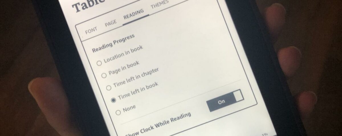 Kindle Seleccione el progreso de lectura y habilite el reloj