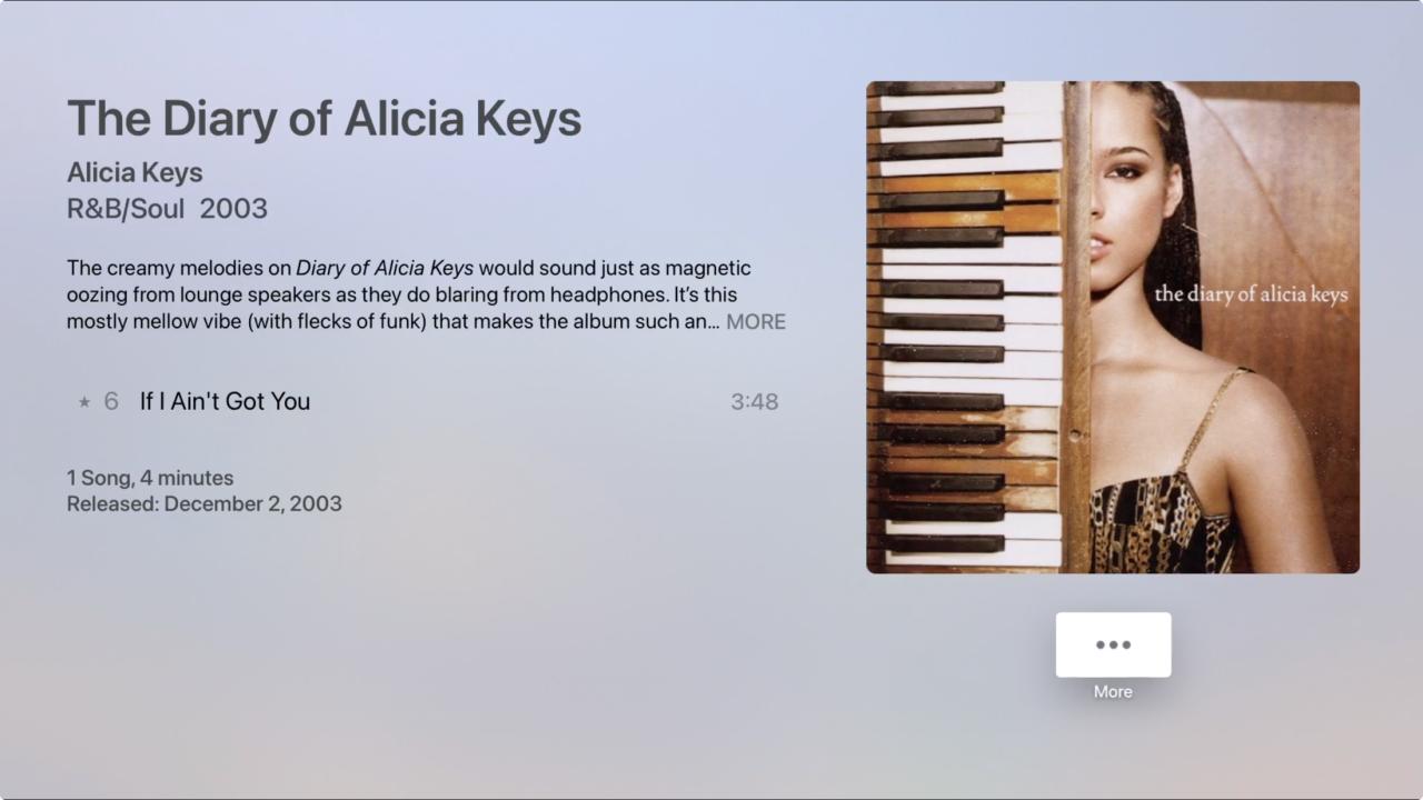 Canción en Biblioteca en Música en Apple TV