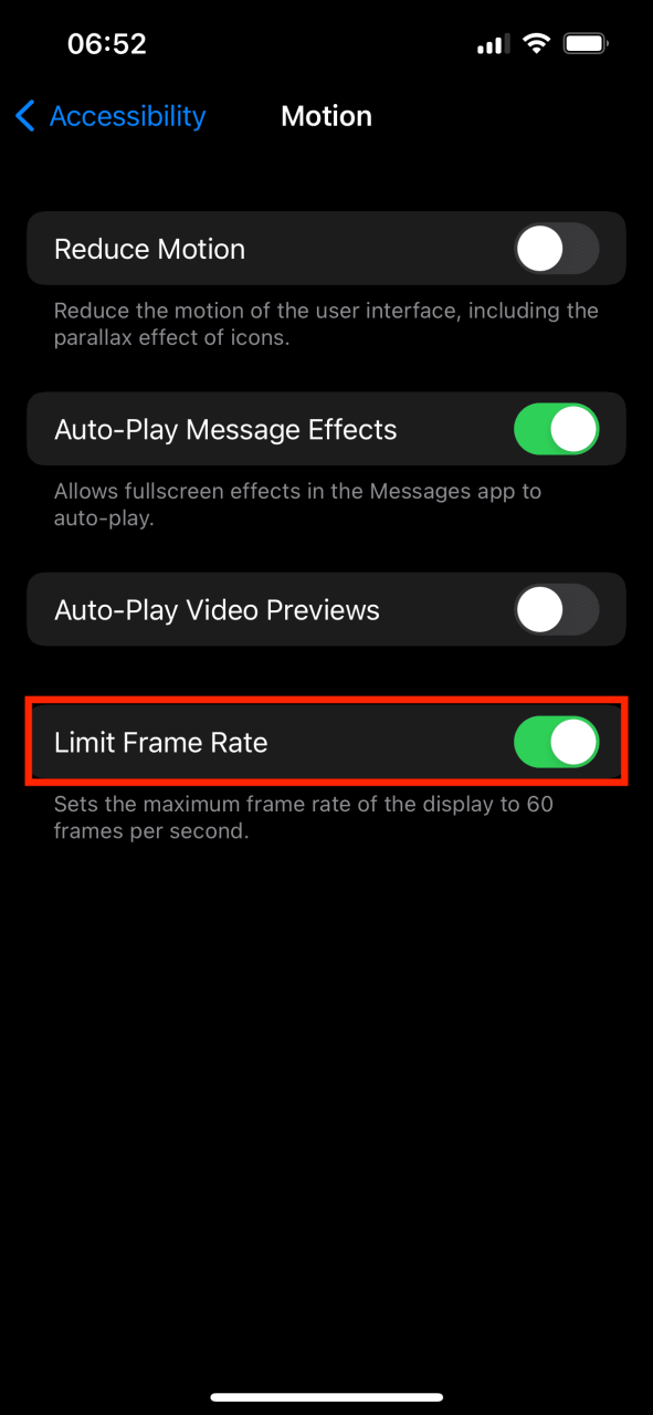 Limite la velocidad de fotogramas en el iPhone para extender el uso de la batería