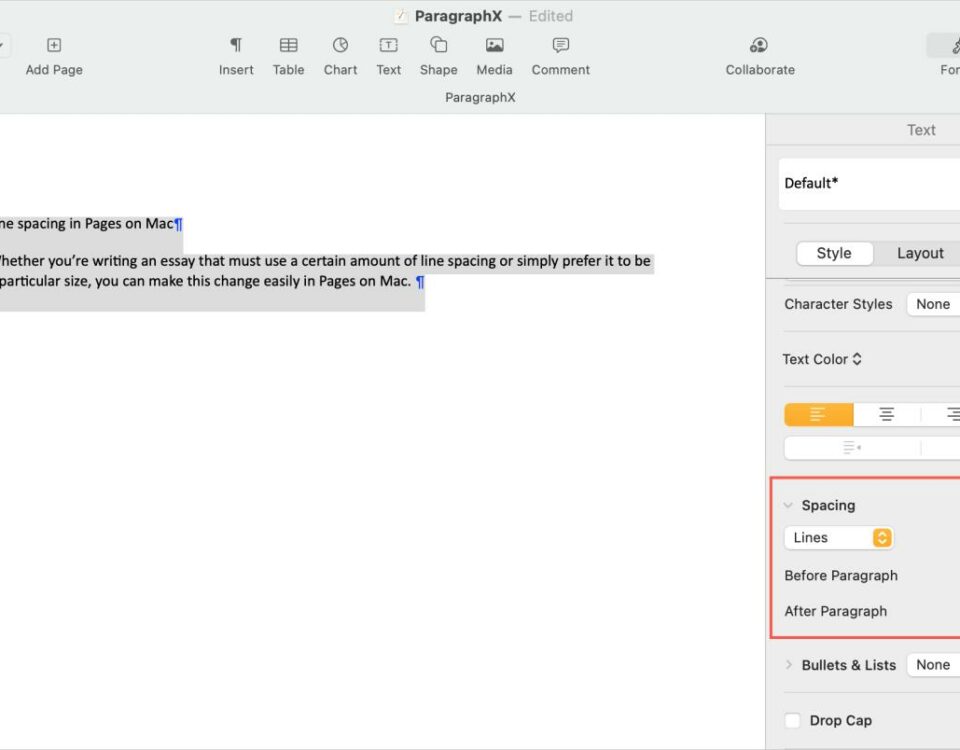 Interlineado en Pages en Mac
