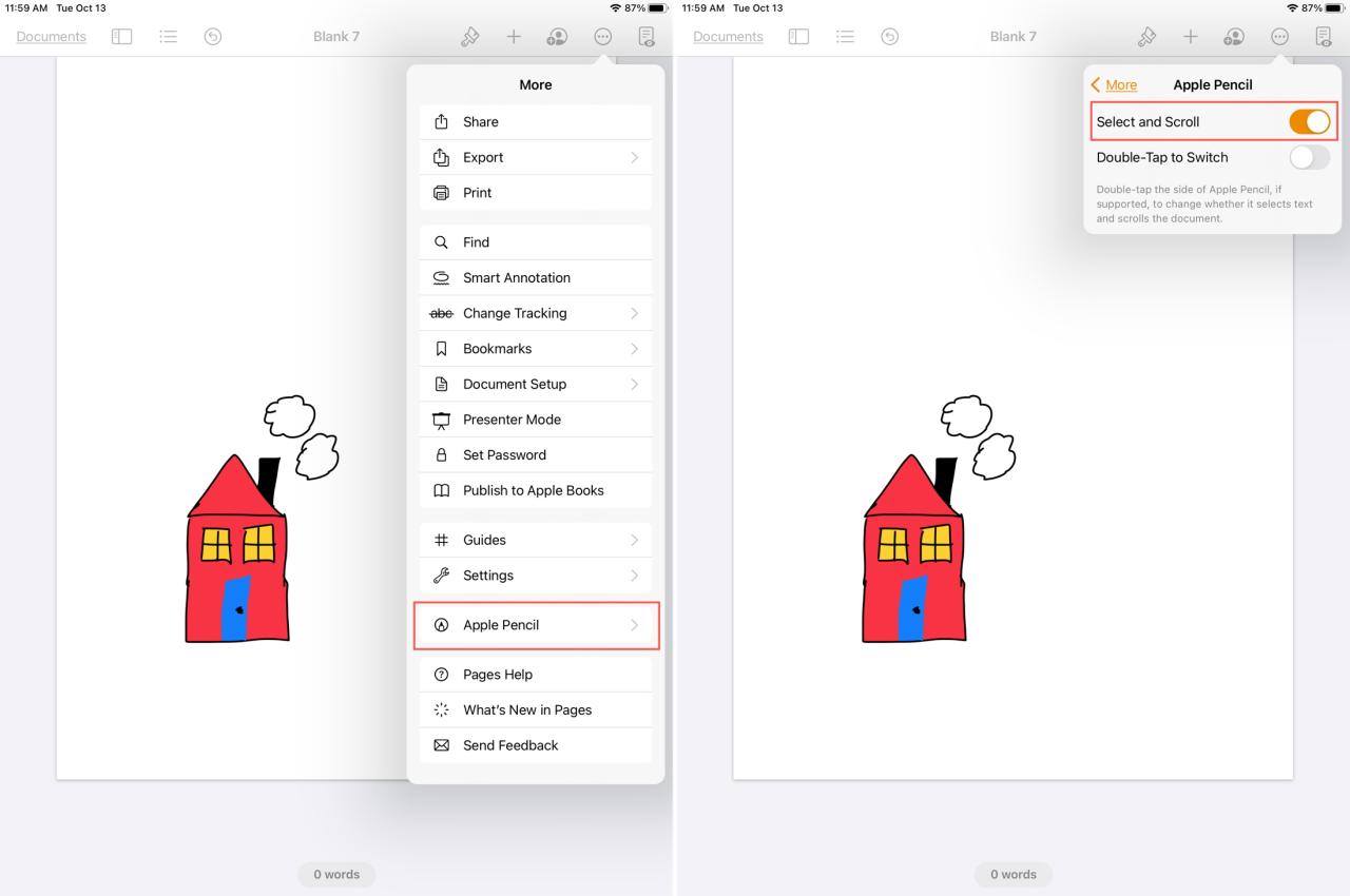 Apple Pencil Seleccionar y desplazarse en páginas en iPad