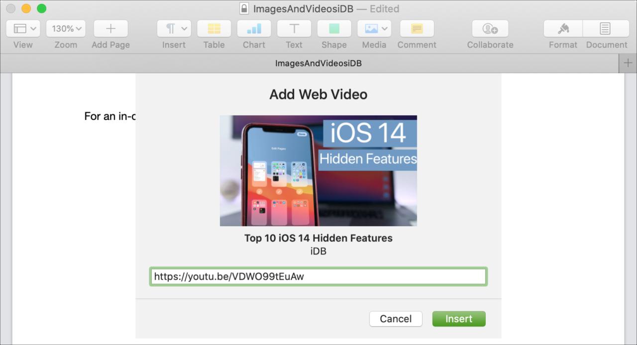 Páginas Mac URL de video agregada