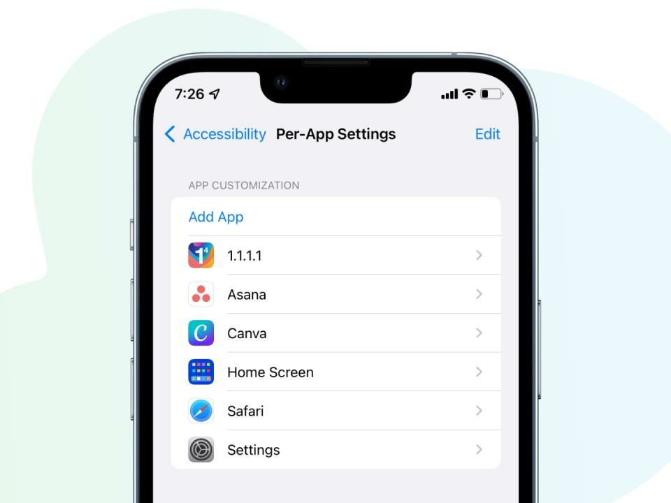 Configuración por aplicación en iPhone en iOS 17