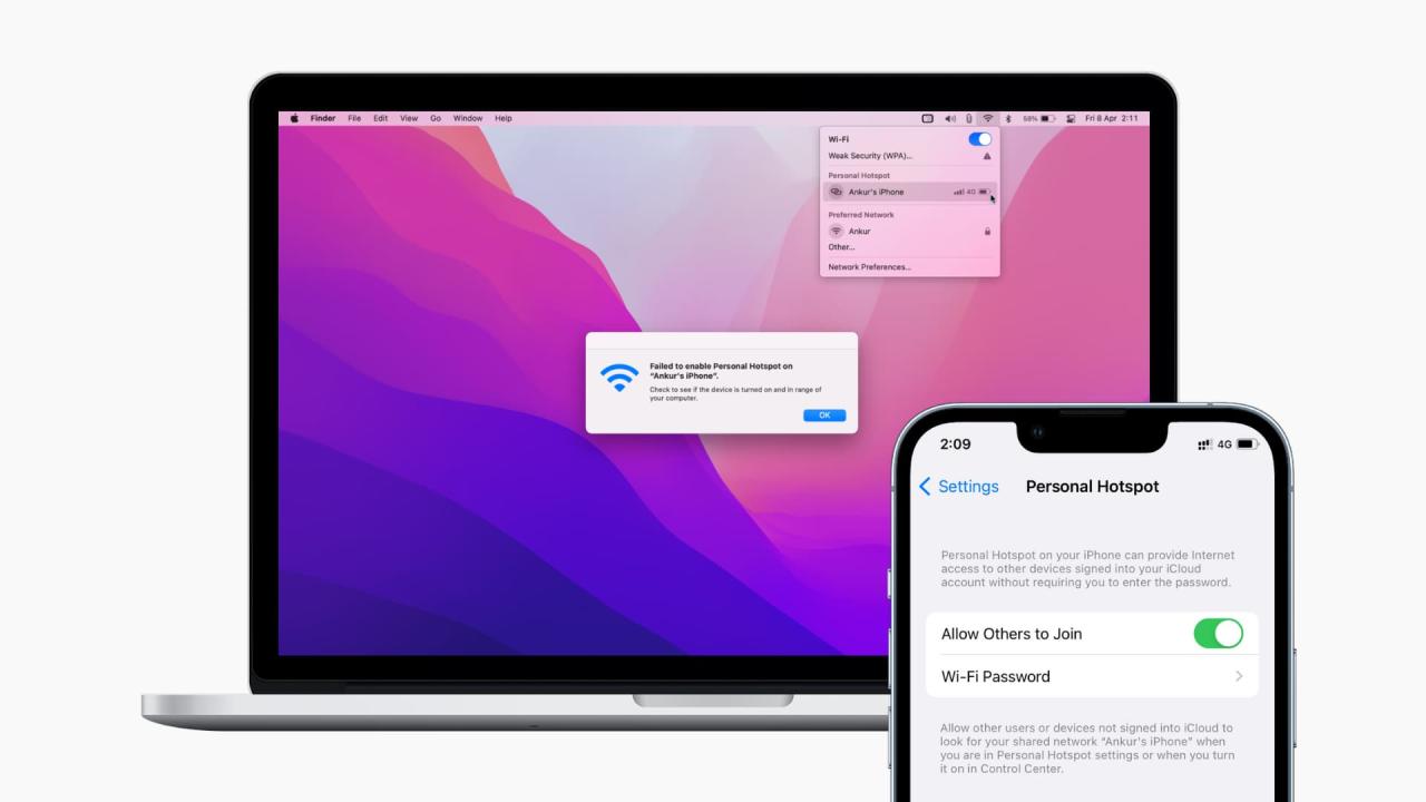Arreglar el punto de acceso personal roto entre iPhone y Mac