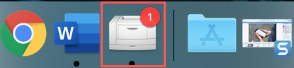 Icono de impresora con insignia roja en el muelle