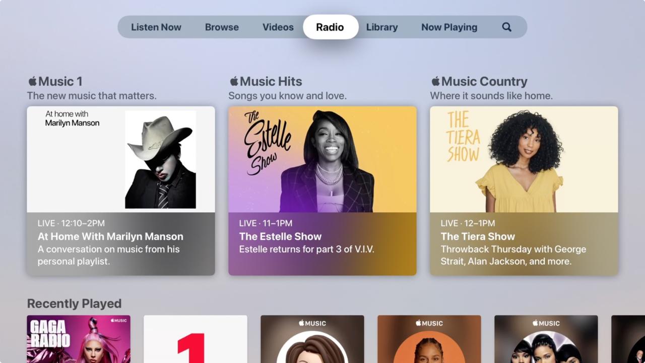 Radio en Música en Apple TV