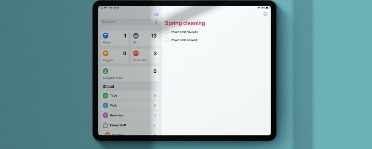 Listas inteligentes reorganizadas en Recordatorios iPad