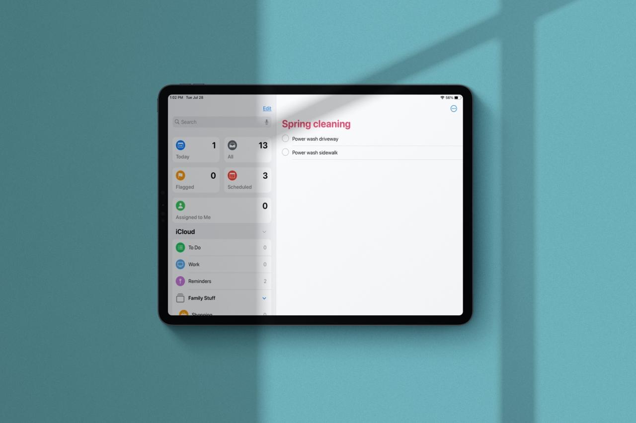 Listas inteligentes reorganizadas en Recordatorios iPad