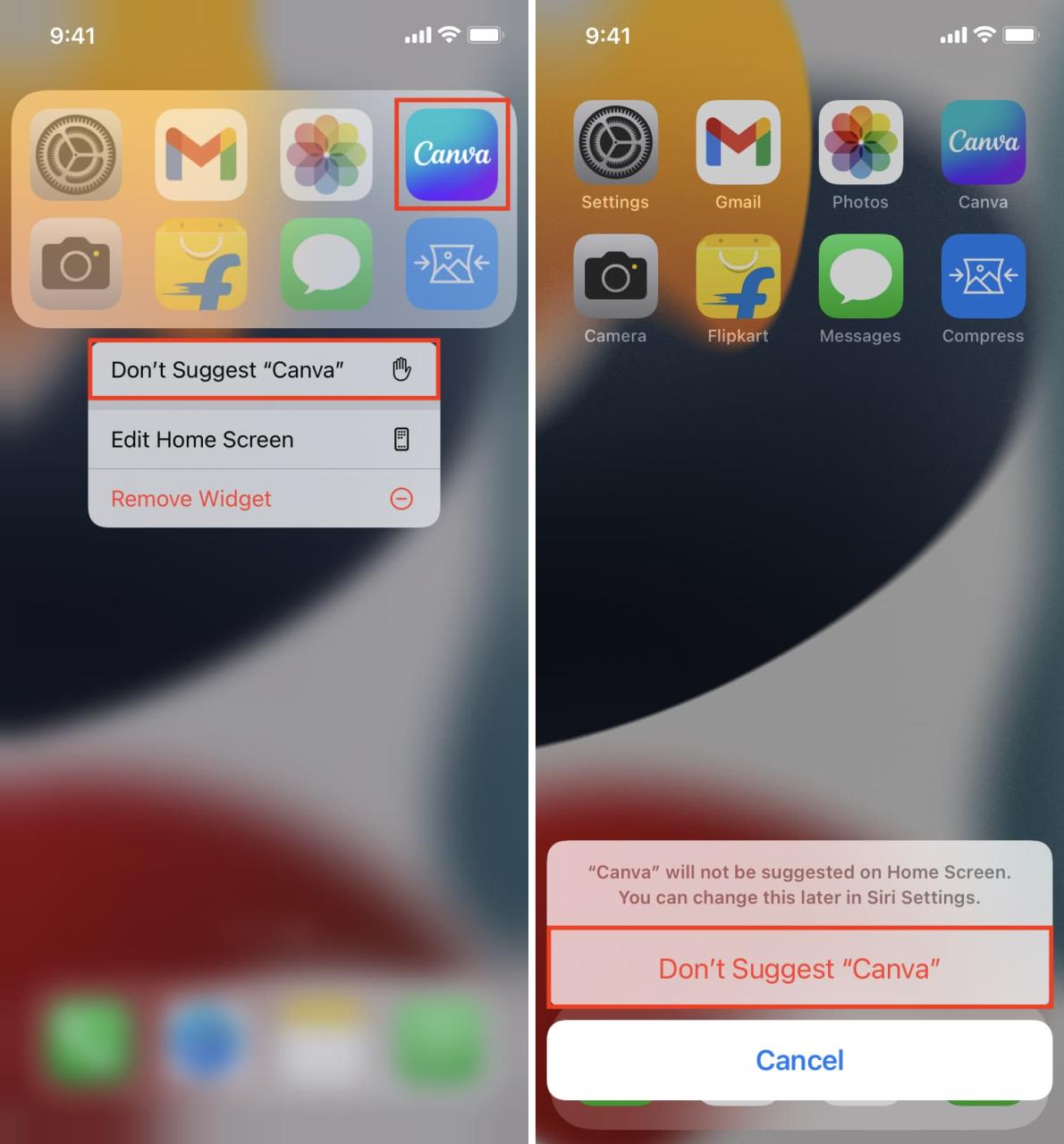 Eliminar una aplicación sugerida de la pantalla de inicio del iPhone