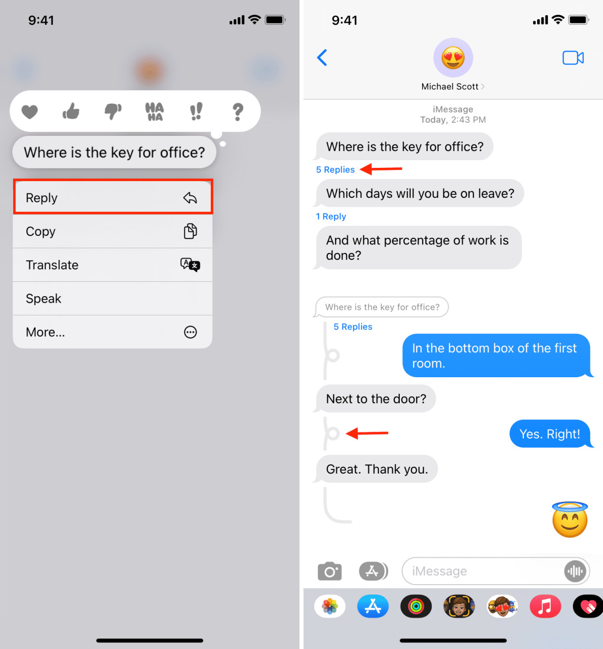Responder a un iMessage específico en iPhone