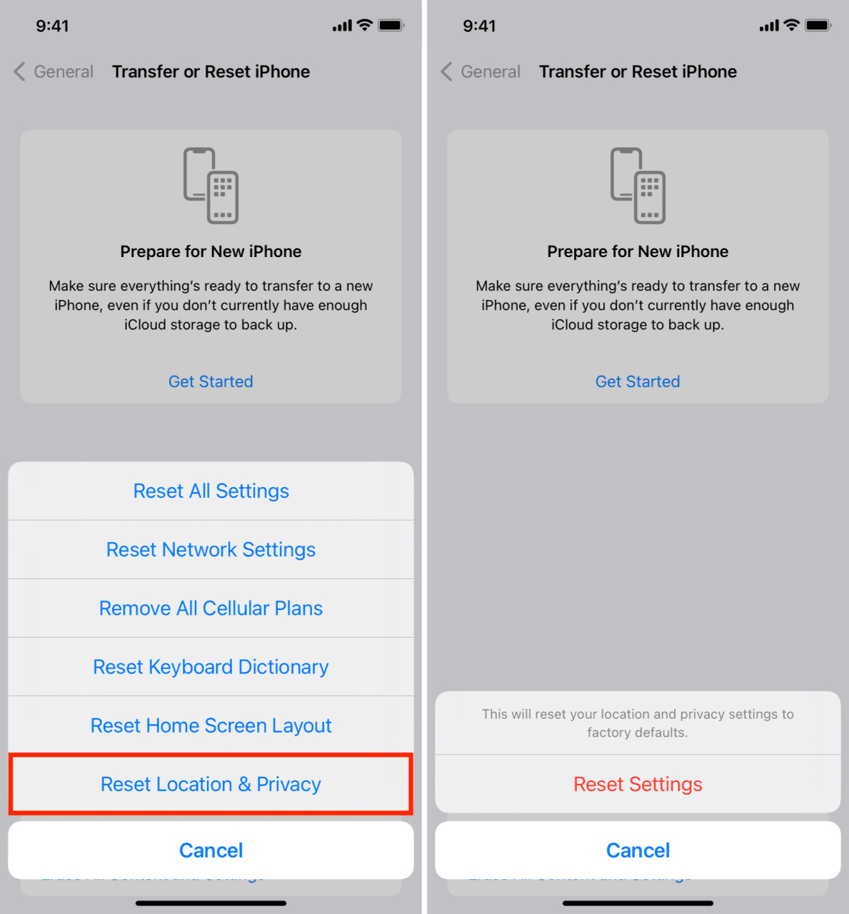 Restablecer ubicación y privacidad iPhone