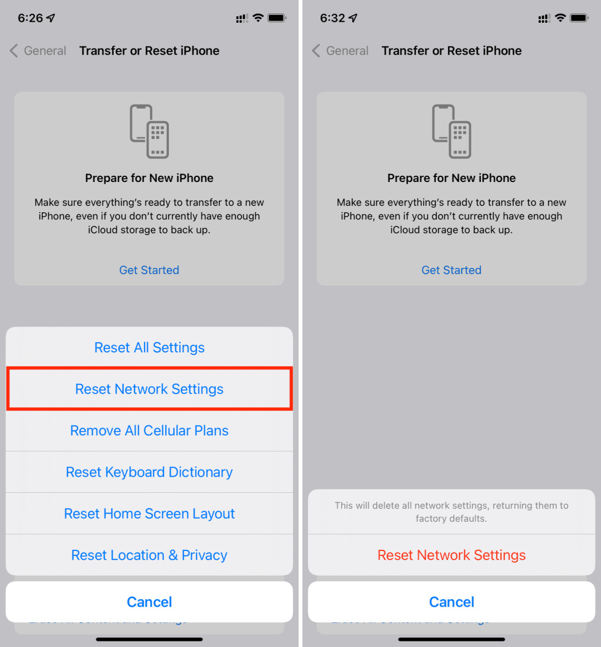 Restablecer configuración de red iPhone