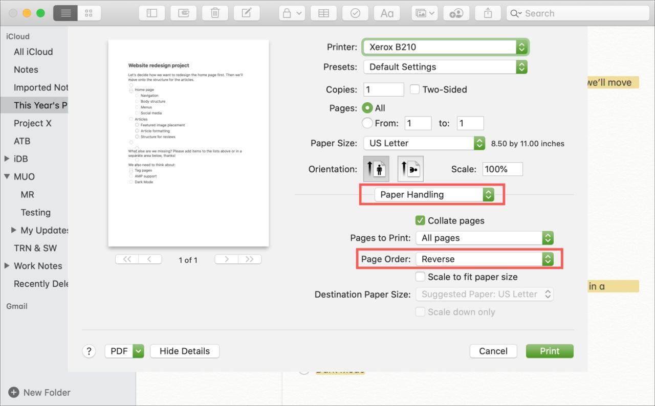 Orden inverso de páginas para imprimir en Mac