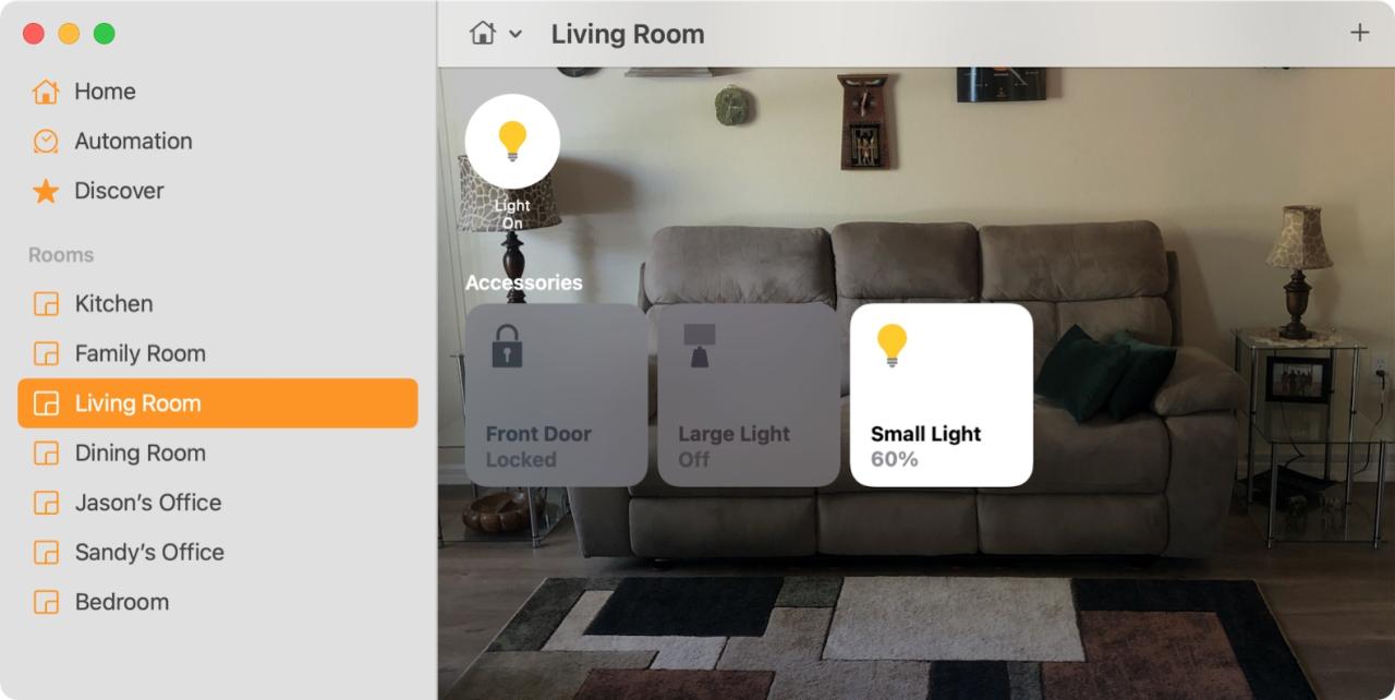 Sección Habitaciones de la aplicación Inicio en Mac