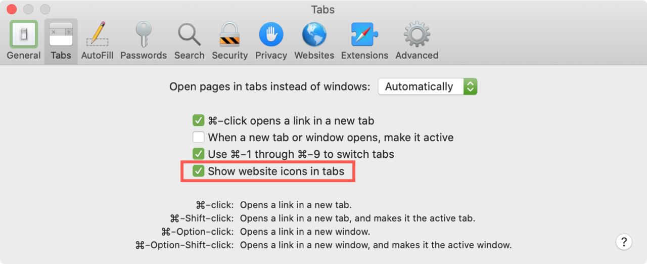 Safari Habilitar Favicons en pestañas Mac