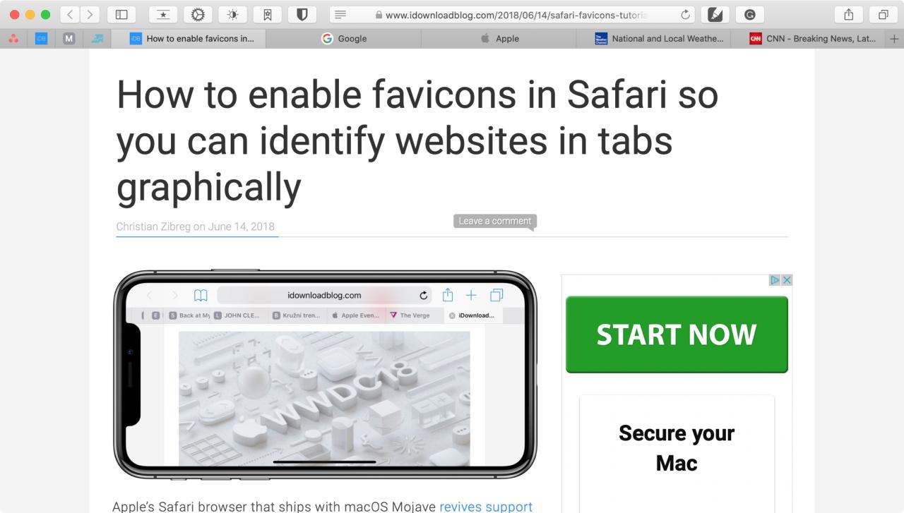 Safari mostrando Favicons en Mac