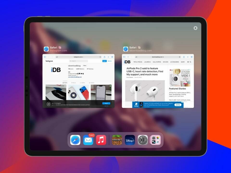 Dos ventanas de Safari en iPad