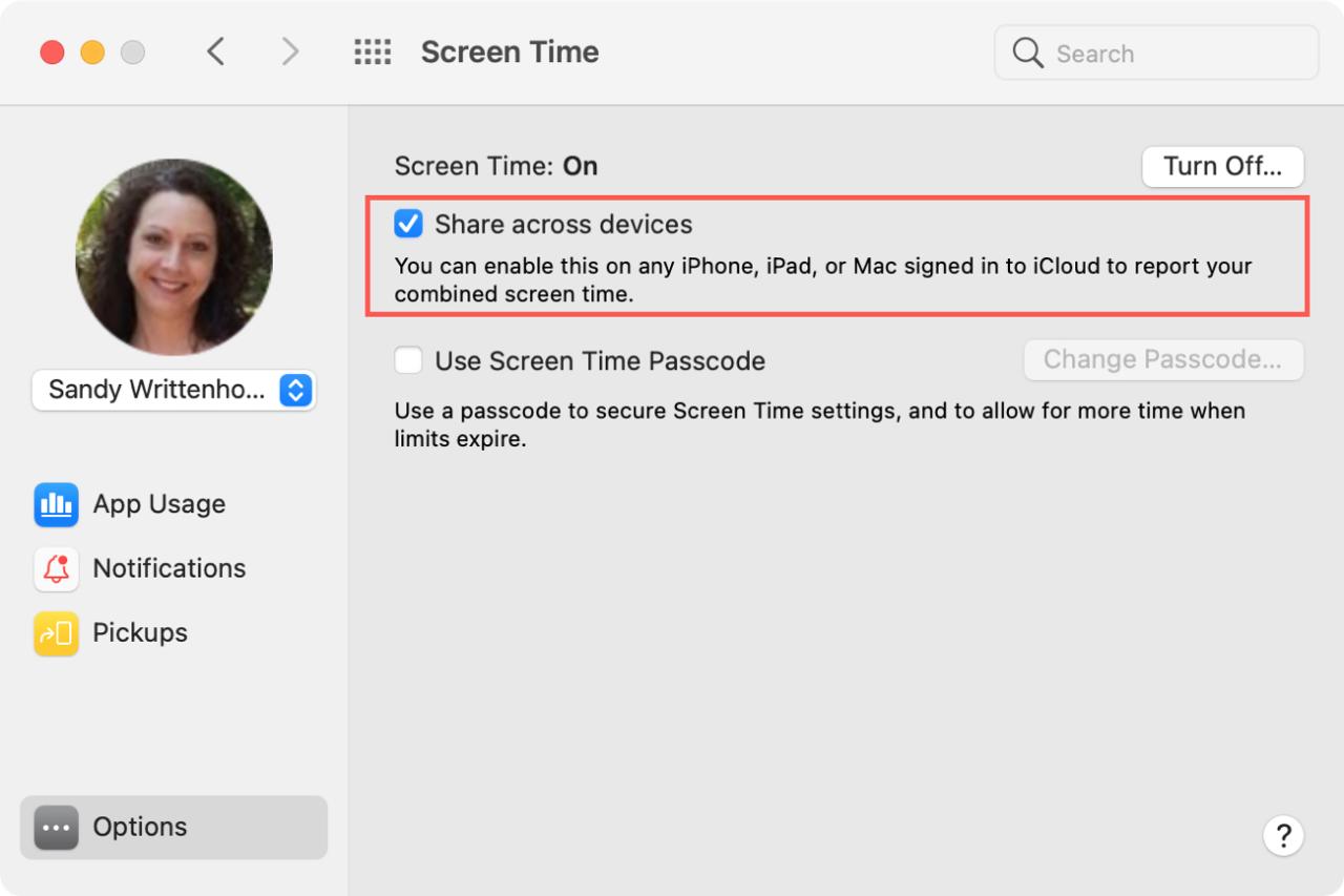 Screen Time Mac Share a través de dispositivos