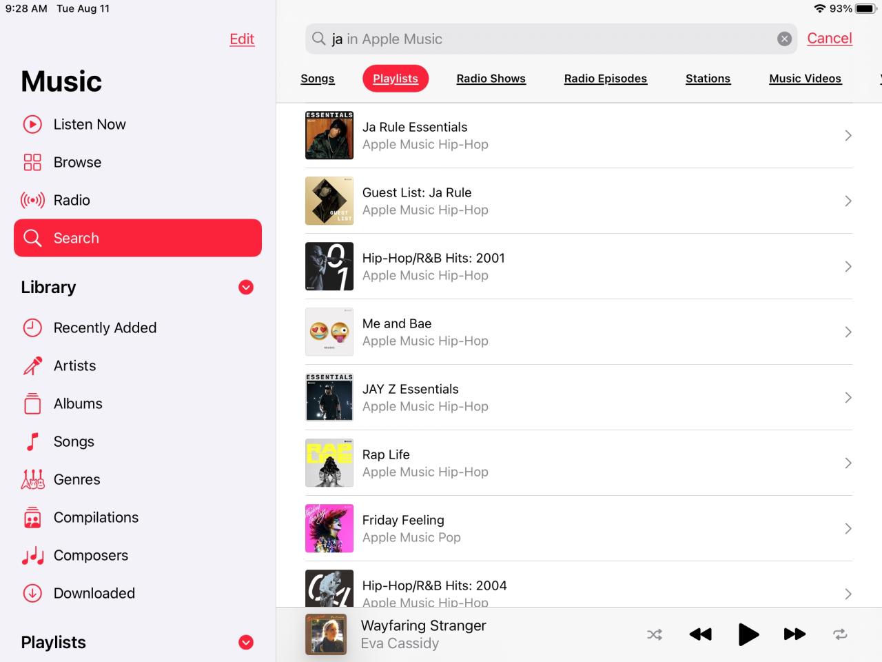 Buscar listas de reproducción de Apple Music iPad