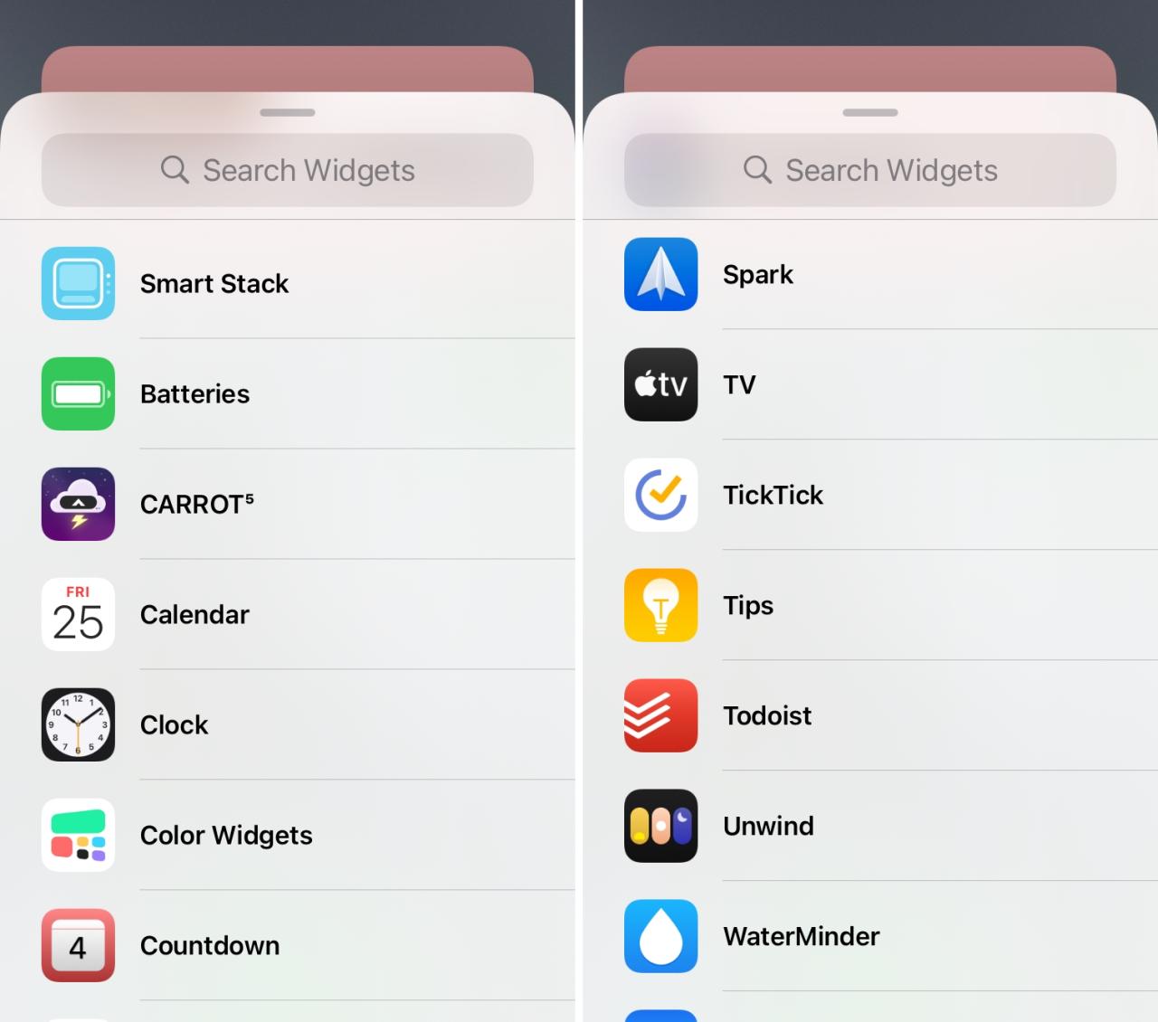 Galería de widgets en iPhone