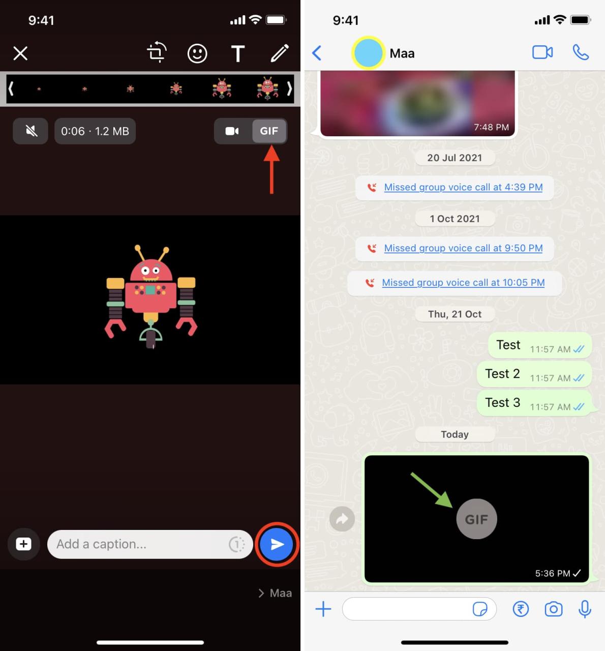 Enviar video corto como GIF en WhatsApp