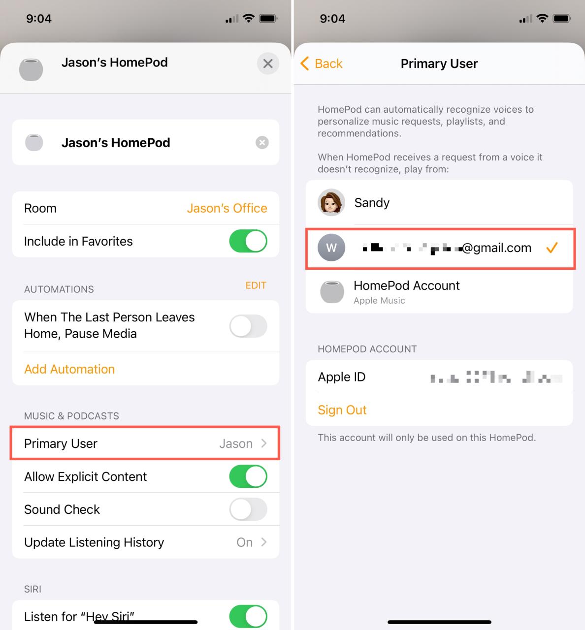 Establecer usuario principal para HomePod en iPhone