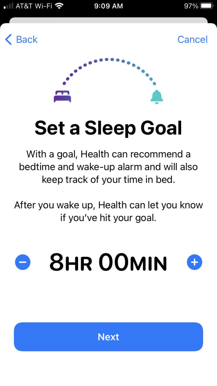 Establecer un objetivo de sueño en el iPhone
