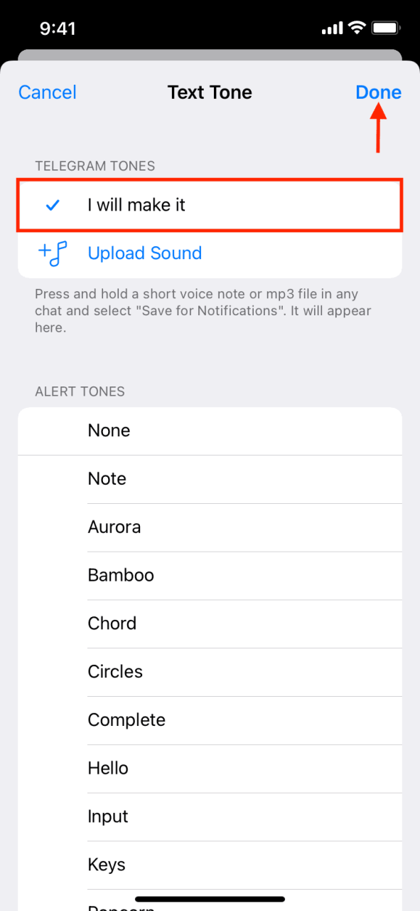 Establecer tono de Telegram personalizado en iPhone