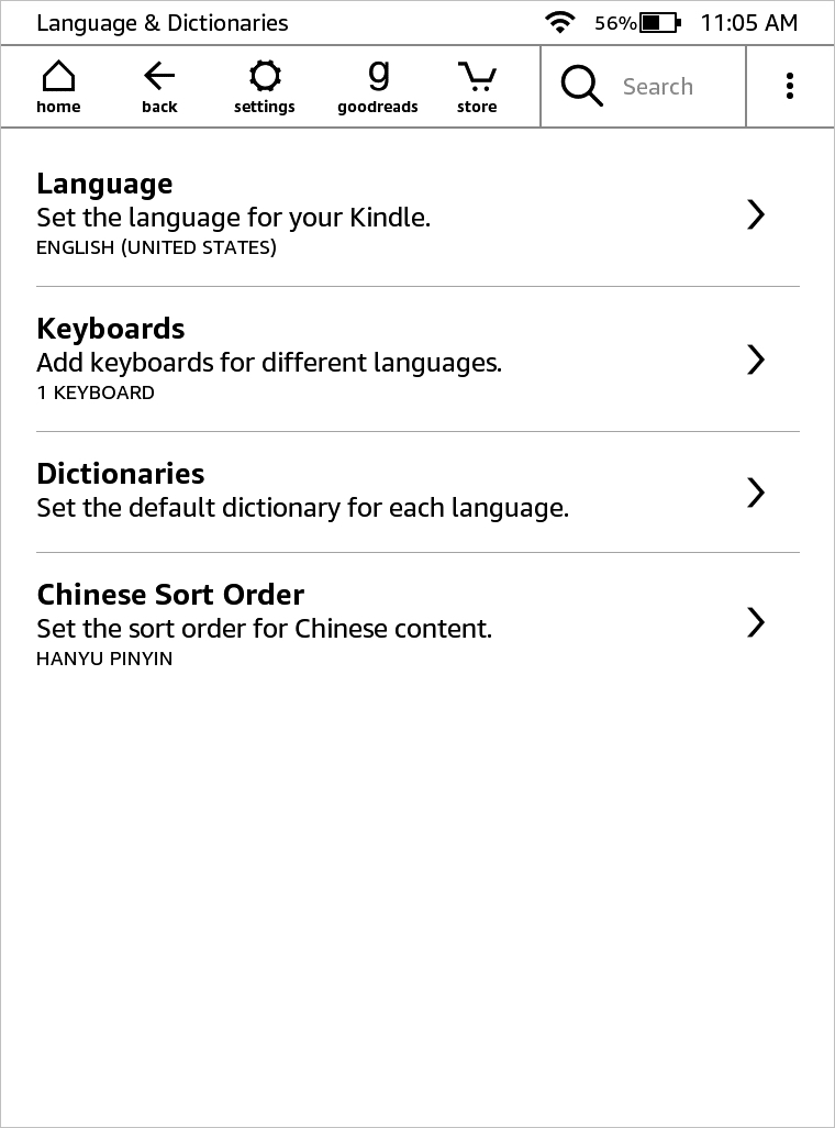 Configuración, idiomas y diccionarios en Kindle Paperwhite