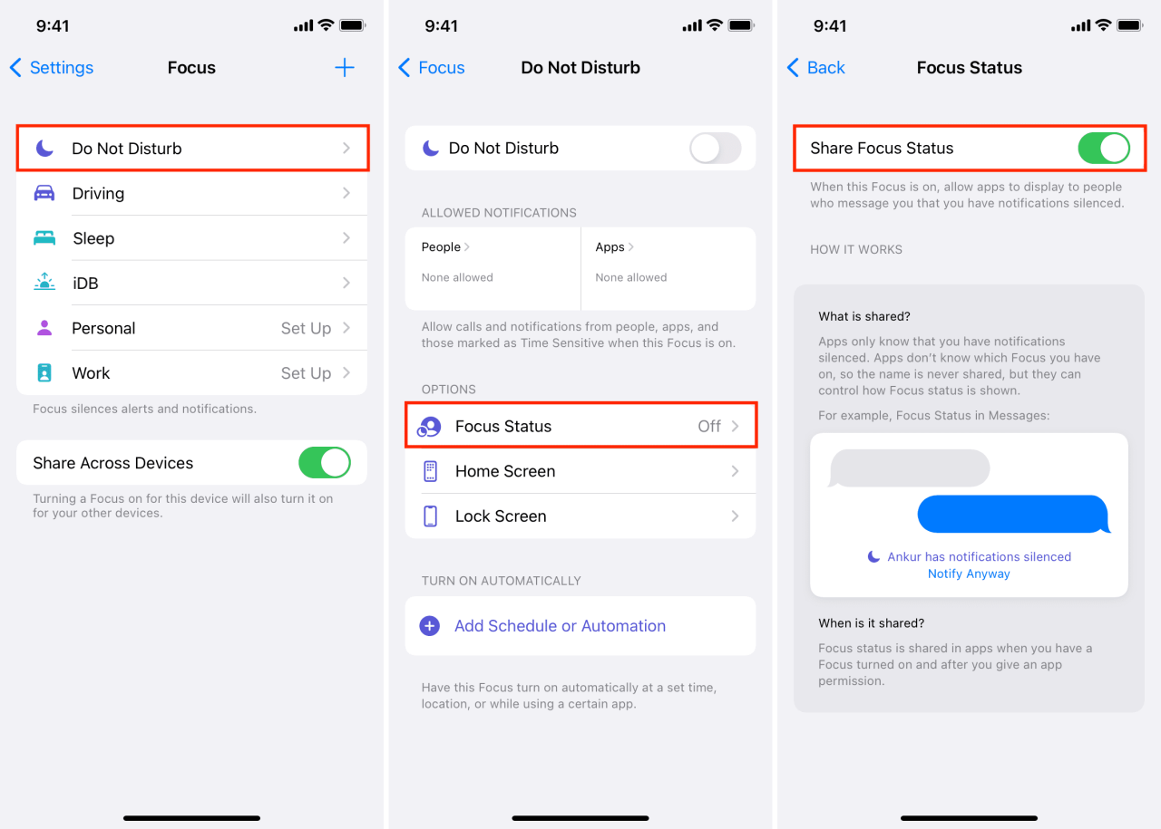 Compartir estado de enfoque iPhone