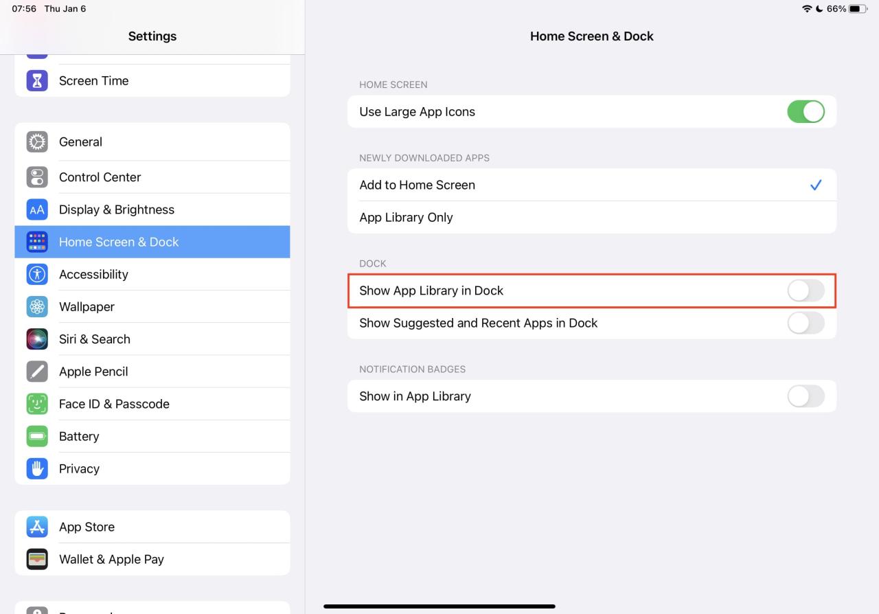 Mostrar biblioteca de aplicaciones en Dock iPad