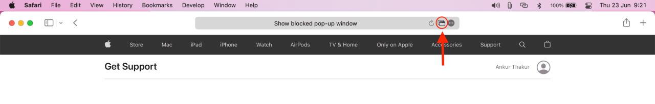 Mostrar ventana emergente bloqueada en Safari en Mac