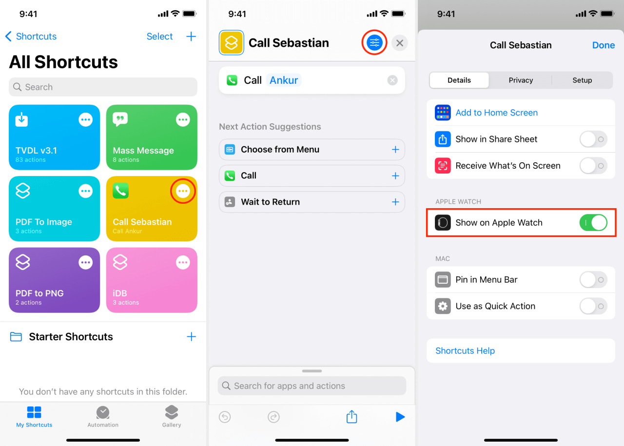 Mostrar en el atajo de Apple Watch