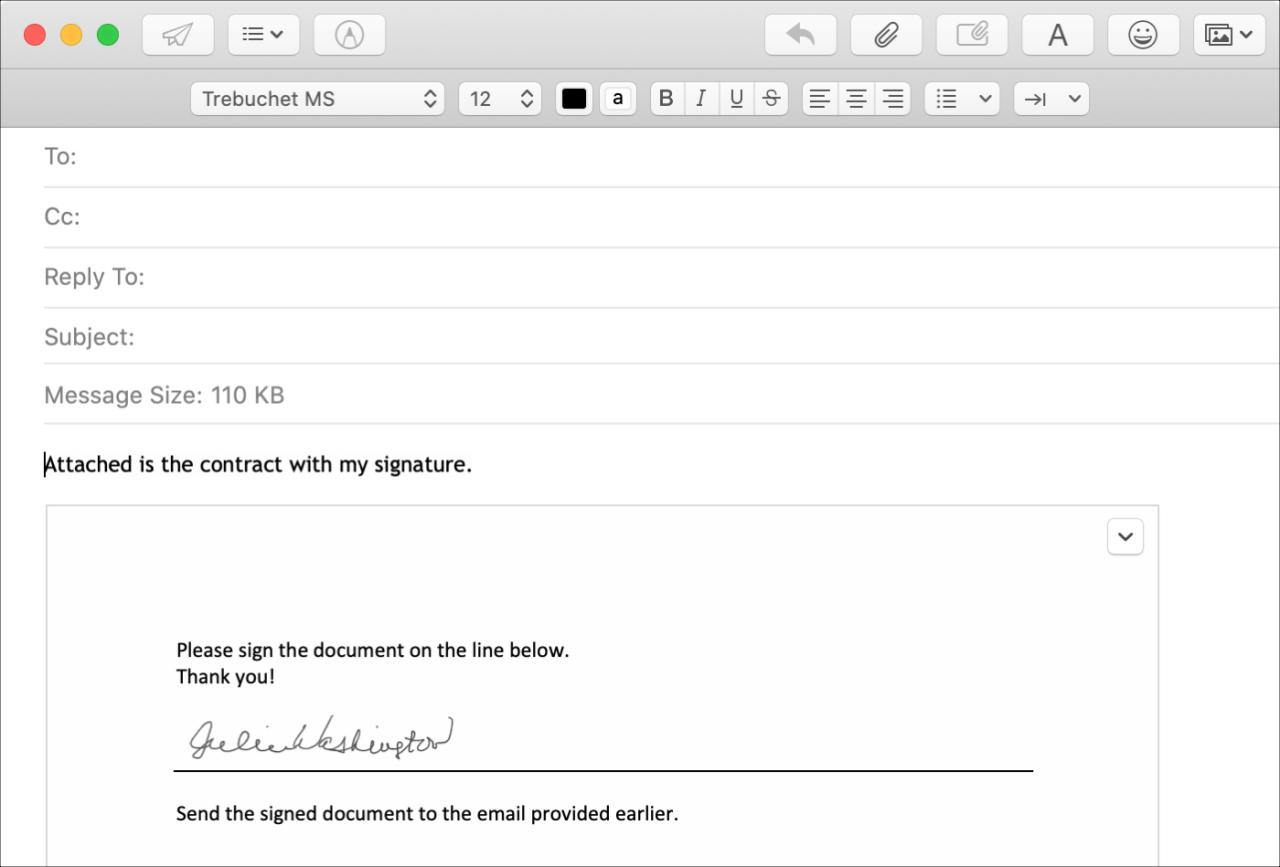 Firmar archivo adjunto de correo electrónico Mac