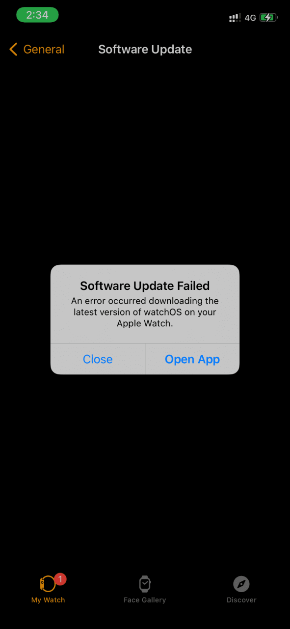 Actualización de software fallida en Apple Watch