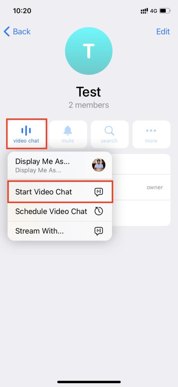 Iniciar video chat para el grupo de Telegram