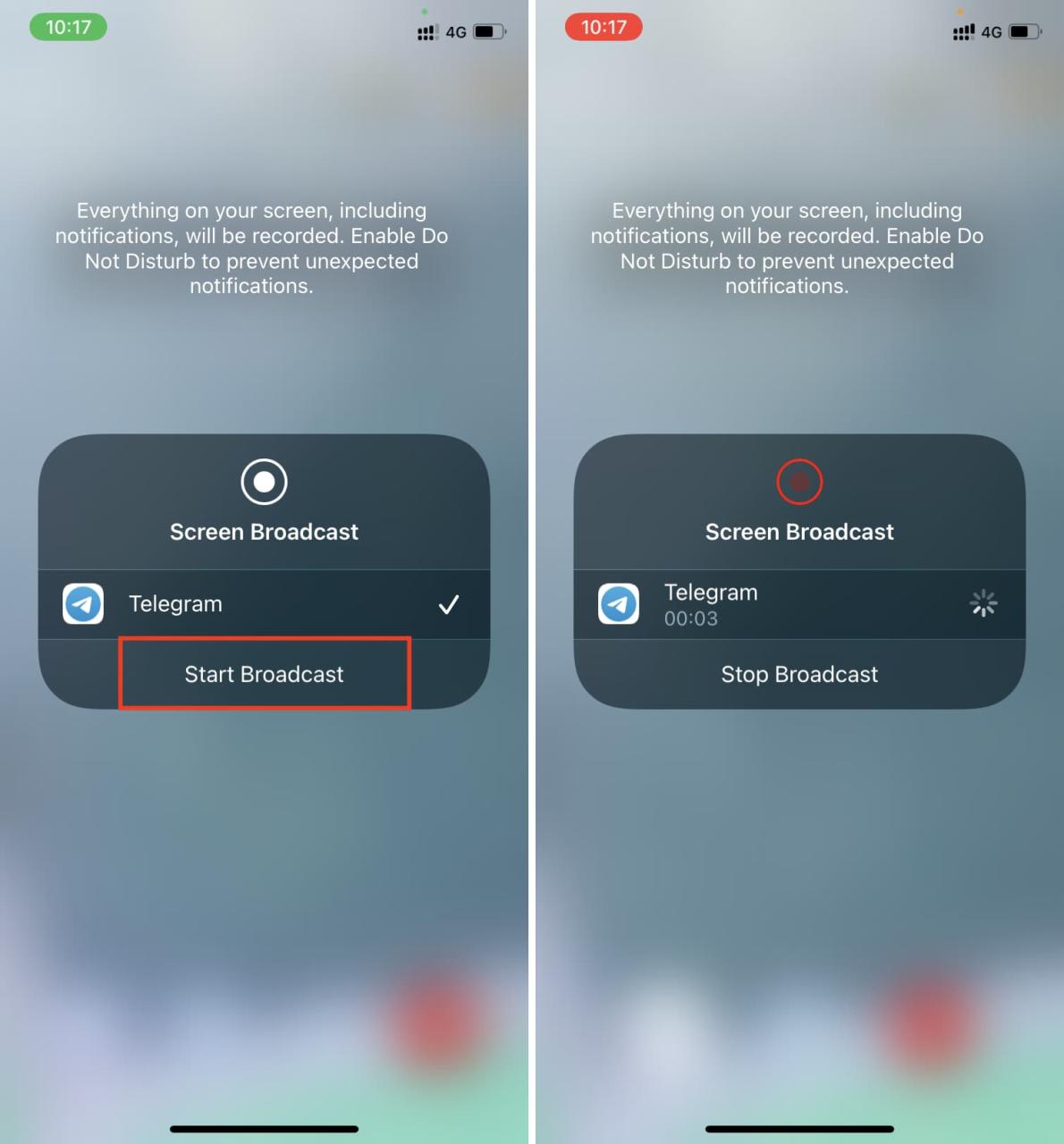Transmisión de pantalla de inicio para Telegram en iPhone